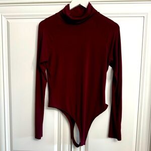 Cupio Sz Large Burgundy Long Sleeve Turtleneck Bodysuit 3 Snap Gusset
